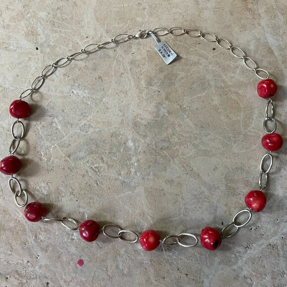 Women's Lage 28" Sterling Silver Statement Necklace w/ Large Round Coral Beads - Picture 1 of 1